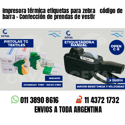 Impresora térmica etiquetas para zebra  código de barra - Confección de prendas de vestir